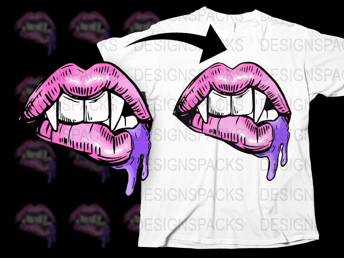 Funky Pink Vampire Lips T-Shirt, Gothic Bite Design, Unisex Graphic Tee, Streetwear Fashion, Cool Urban Apparel, Trendy Shirt