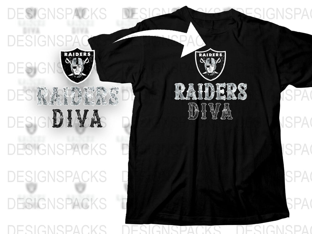 Raiders Diva Black T-Shirt, Glitter Logo Fan Apparel, Football Season Women's Top, Stylish Sports Tee, Gift for Her