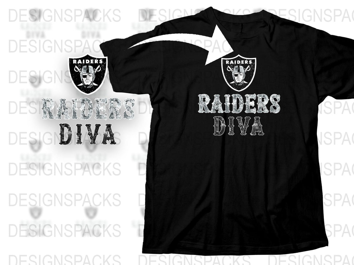 Raiders Diva Black T-Shirt, Glitter Logo Fan Apparel, Football Season Women's Top, Stylish Sports Tee, Gift for Her