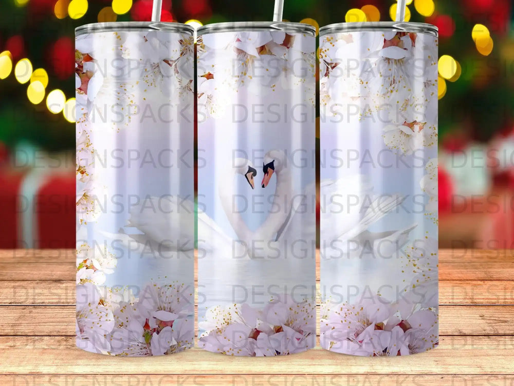 White Cherry Blossoms Swans Heart Scene Tumbler product type