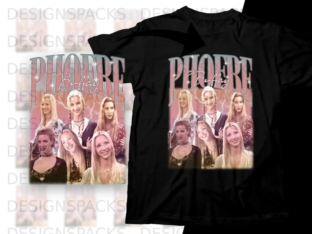 Black t-shirt featuring a collage of the Friends cast members.