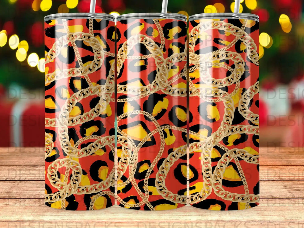 Red Leopard Gold Chain Design Skinny Tumbler product type