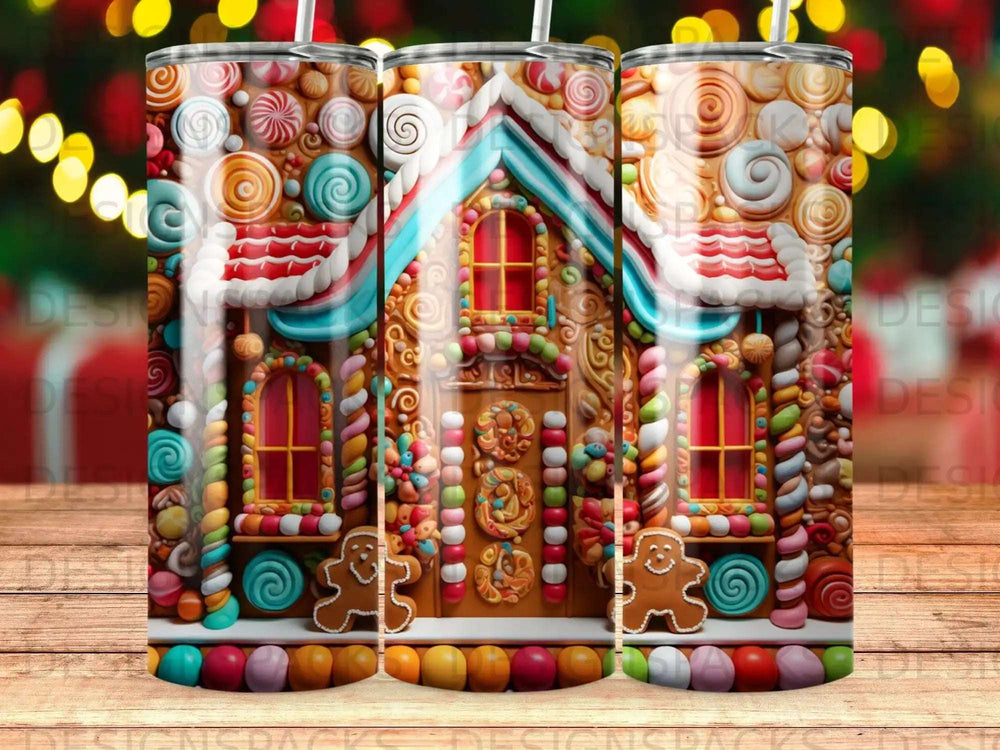 Gingerbread house with candy decorations and gingerbread men.