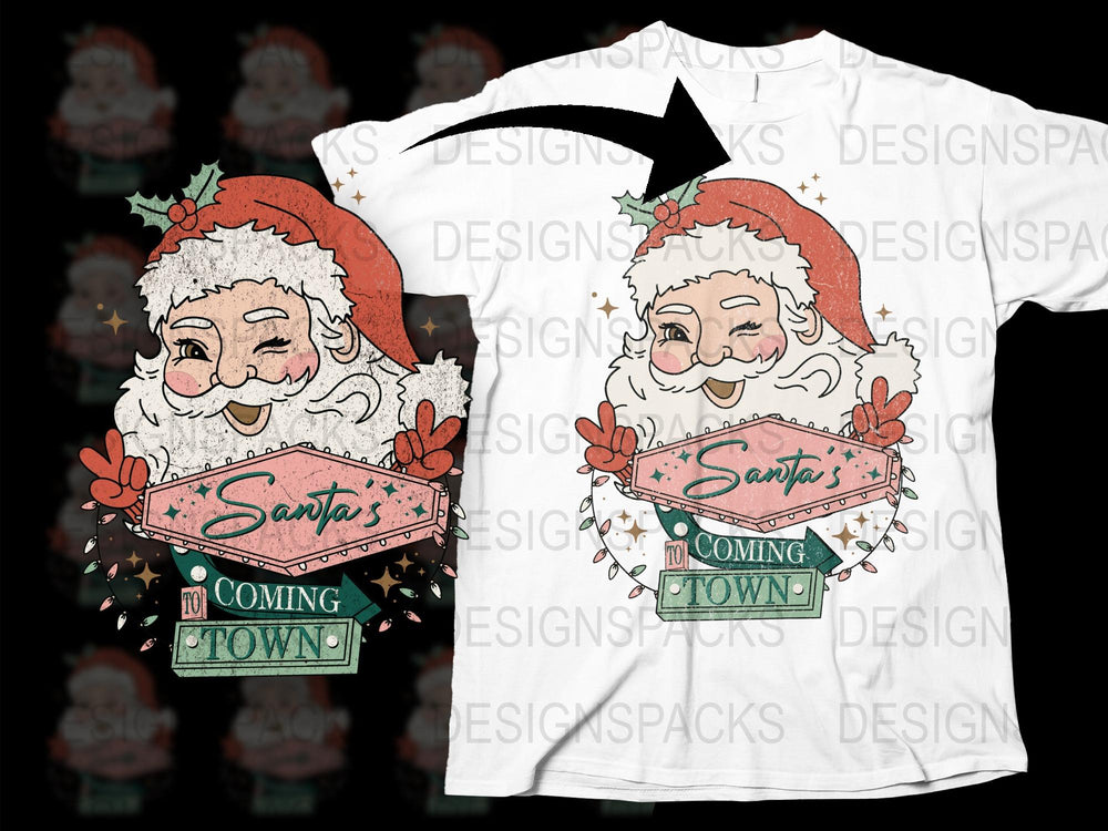 Vintage Santa Claus T-Shirt, Festive Christmas Holiday Tee, 'Santa's Coming To Town' Graphic, Unisex Adult Sizes