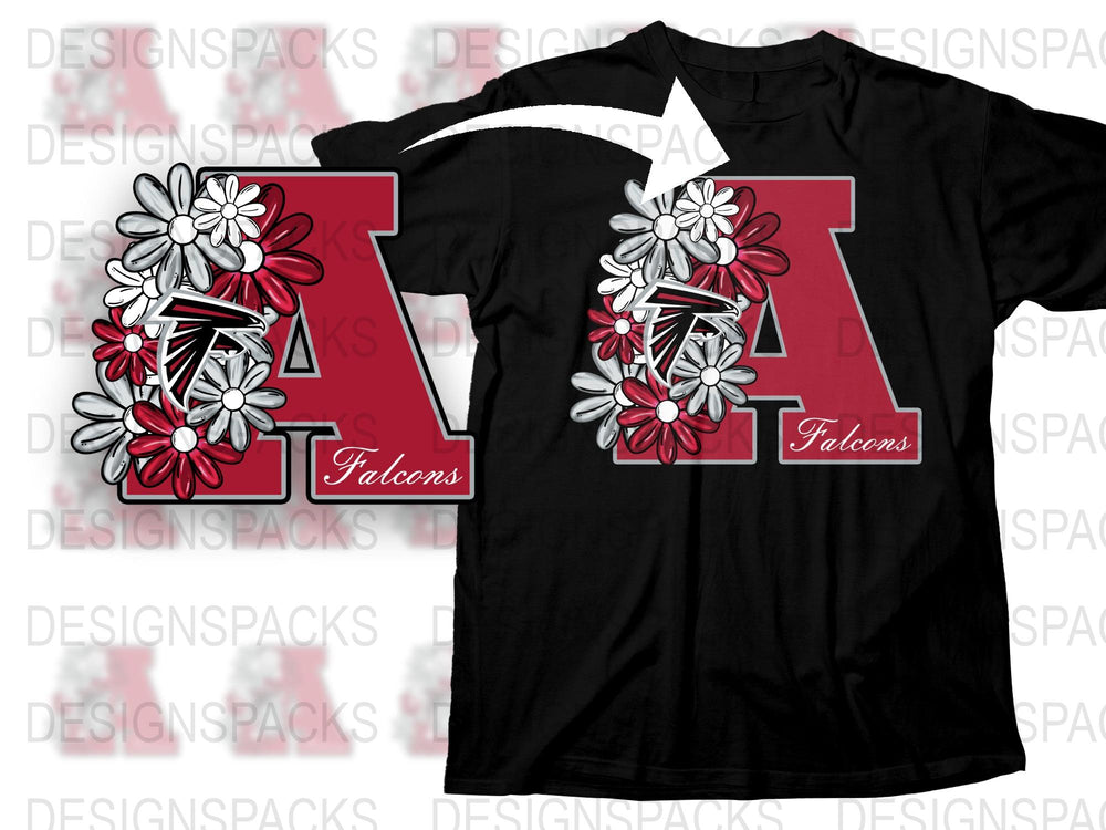 Custom Falcons T-Shirt, Floral Letter A Design, High School Team Apparel, Sports Fan Gift Idea