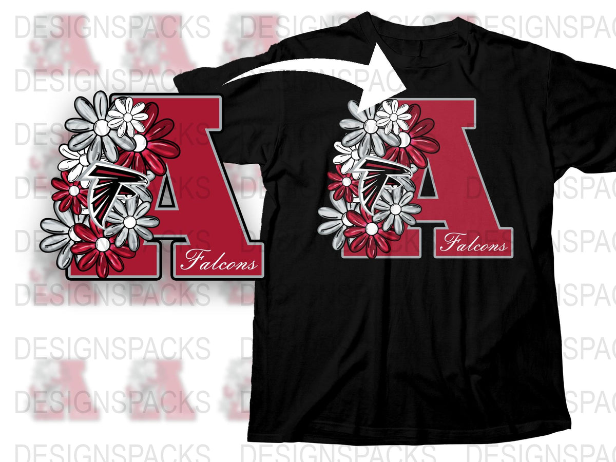 Custom Falcons T-Shirt, Floral Letter A Design, High School Team Apparel, Sports Fan Gift Idea