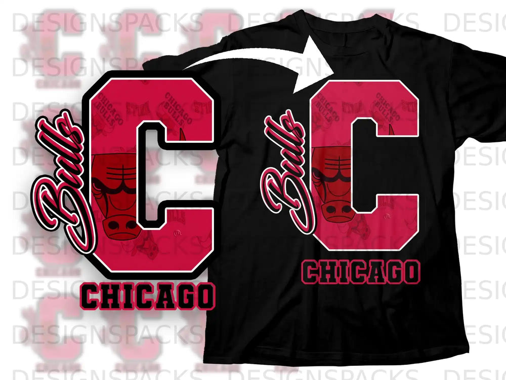 Chicago Bulls C Logo Graphic Black T-shirt Design