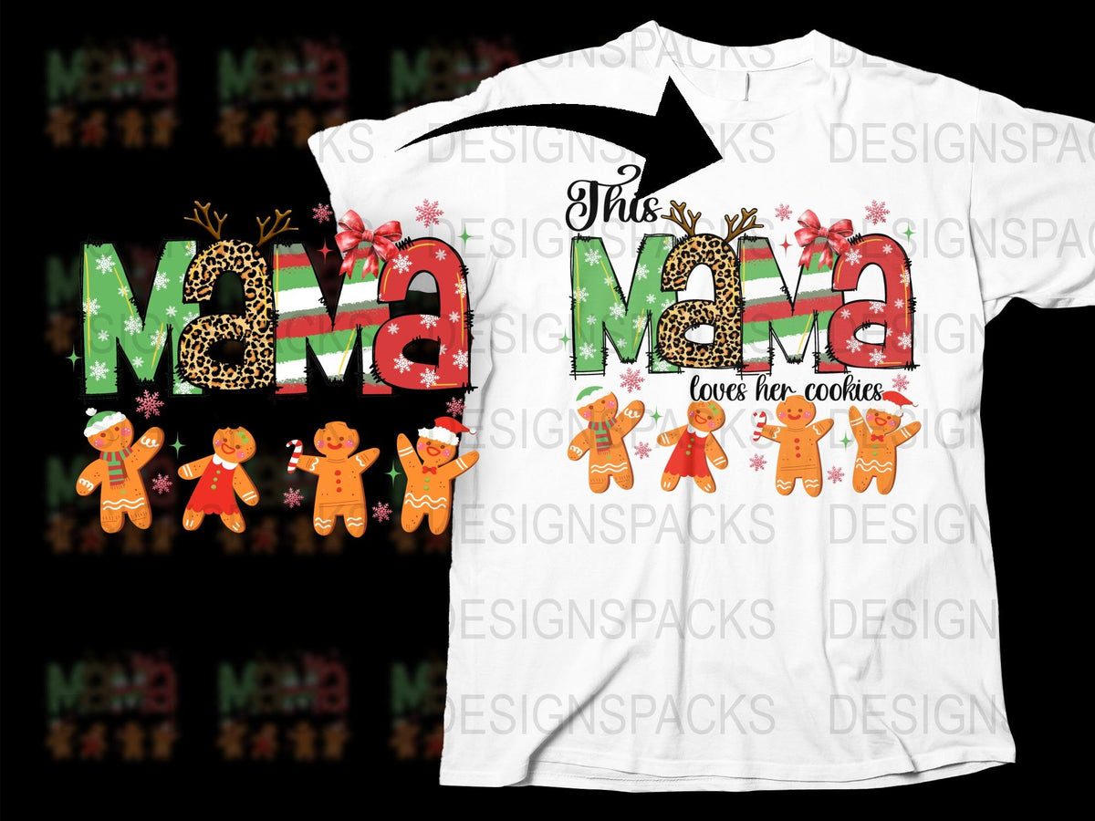 Festive Nana Loves Her Cookies T-Shirt, Colorful Christmas Holiday Apparel with Gingerbread Men Design for Grandmothers