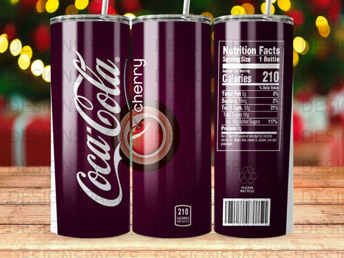 Coca-Cola Cherry bottle with nutrition facts label and recycle symbol.