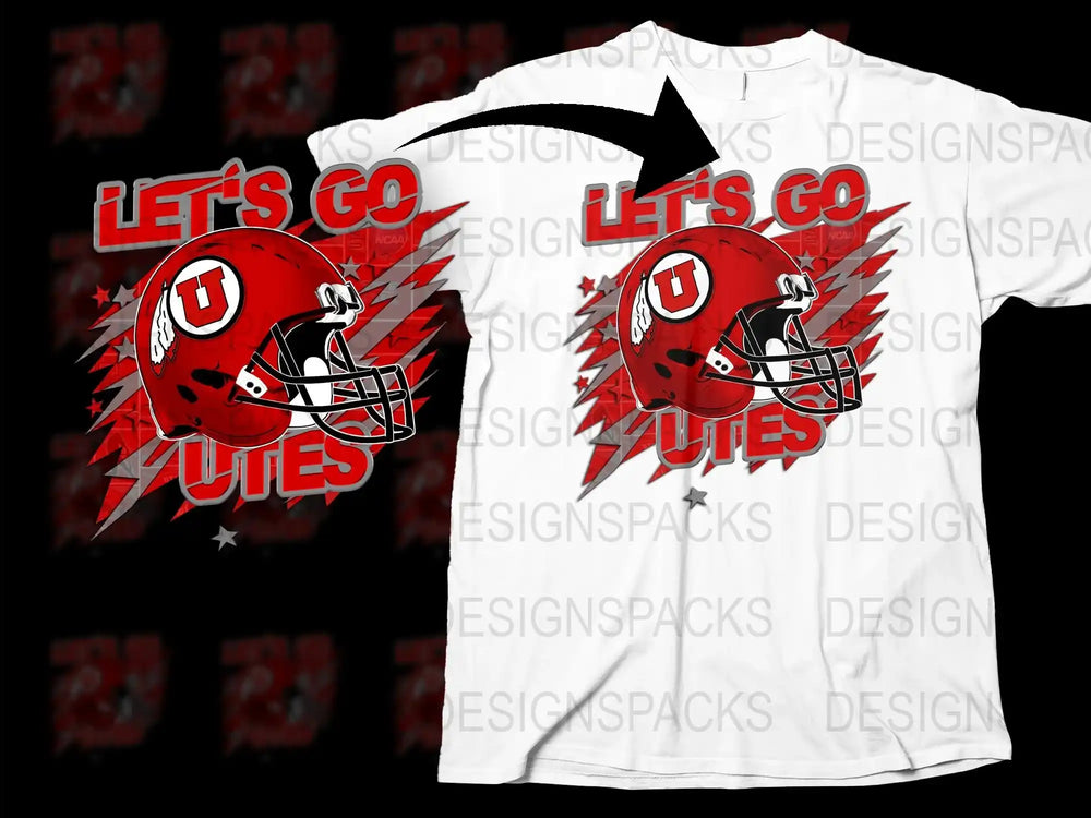 Let's Go Utes Football T-Shirt, Red and White Sports Fan Tee, College Football Graphic Shirt, Game Day Apparel