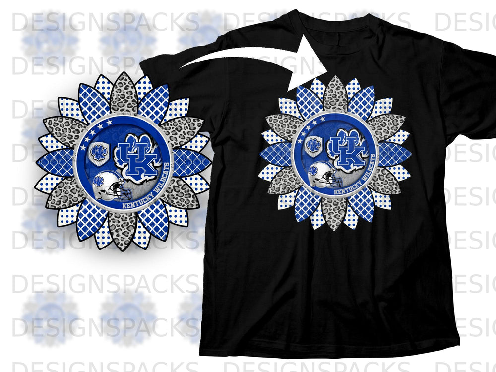 Kentucky Wildcats sunflower design with cowboy hat and football helmet.