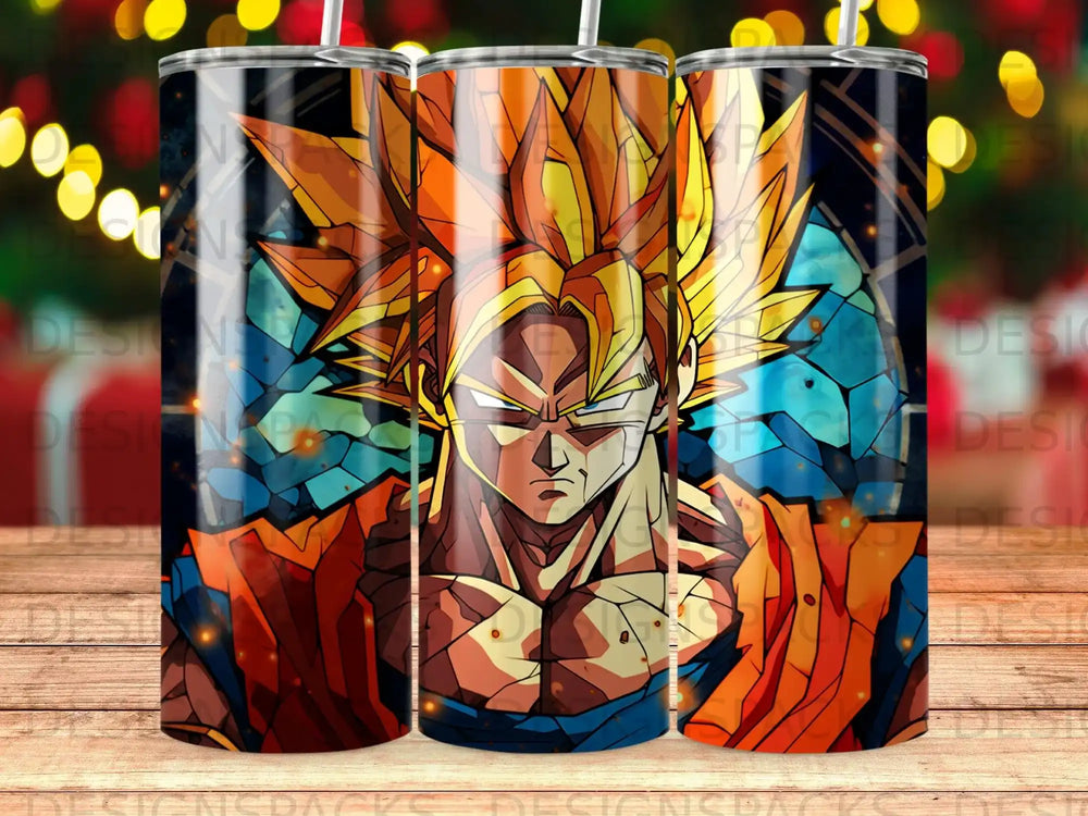 Goku from Dragon Ball Z with stained-glass effect, on a tumbler.