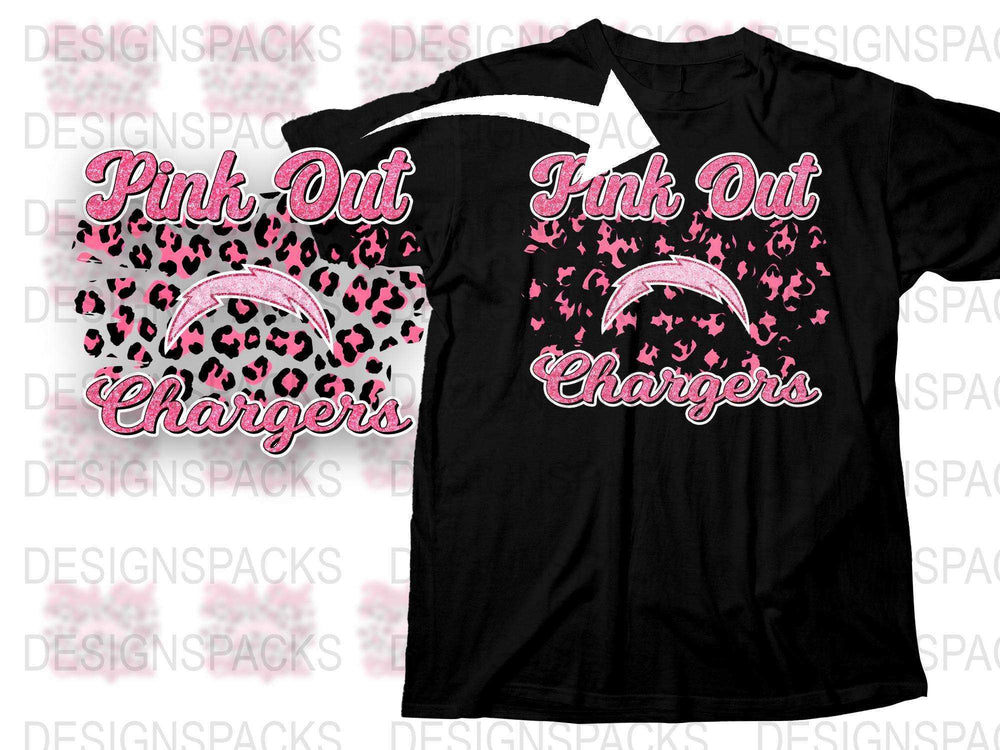 Pink Out Chargers T-Shirt, Black Graphic Tee, High School Sports Fan Apparel, Heart Pattern Design