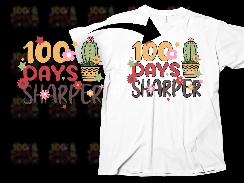 100 Days Sharper Cactus Teacher T-Shirt, Fun 100th Day of School Celebration Tee, Educational Graphic Shirt for Educators