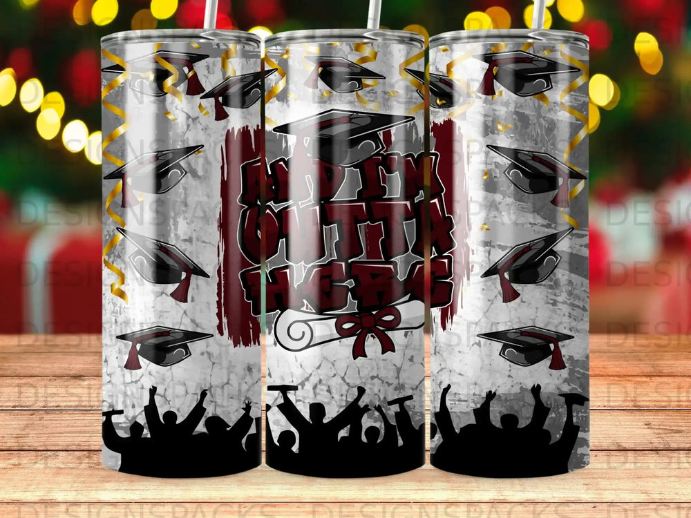 Graduation tumbler wrap with diplomas, caps, and cheering crowd silhouette.