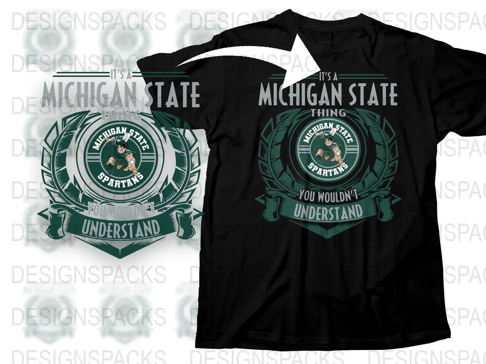 Michigan State T-Shirt, College Sports Fan Apparel, Graphic Tee, Spartan Logo Black Shirt