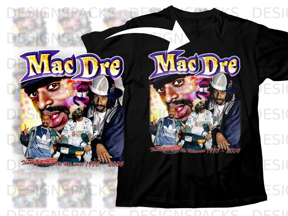 Mac Dre graphic t-shirt with "Thank You For The Memories 1970-2004" text.