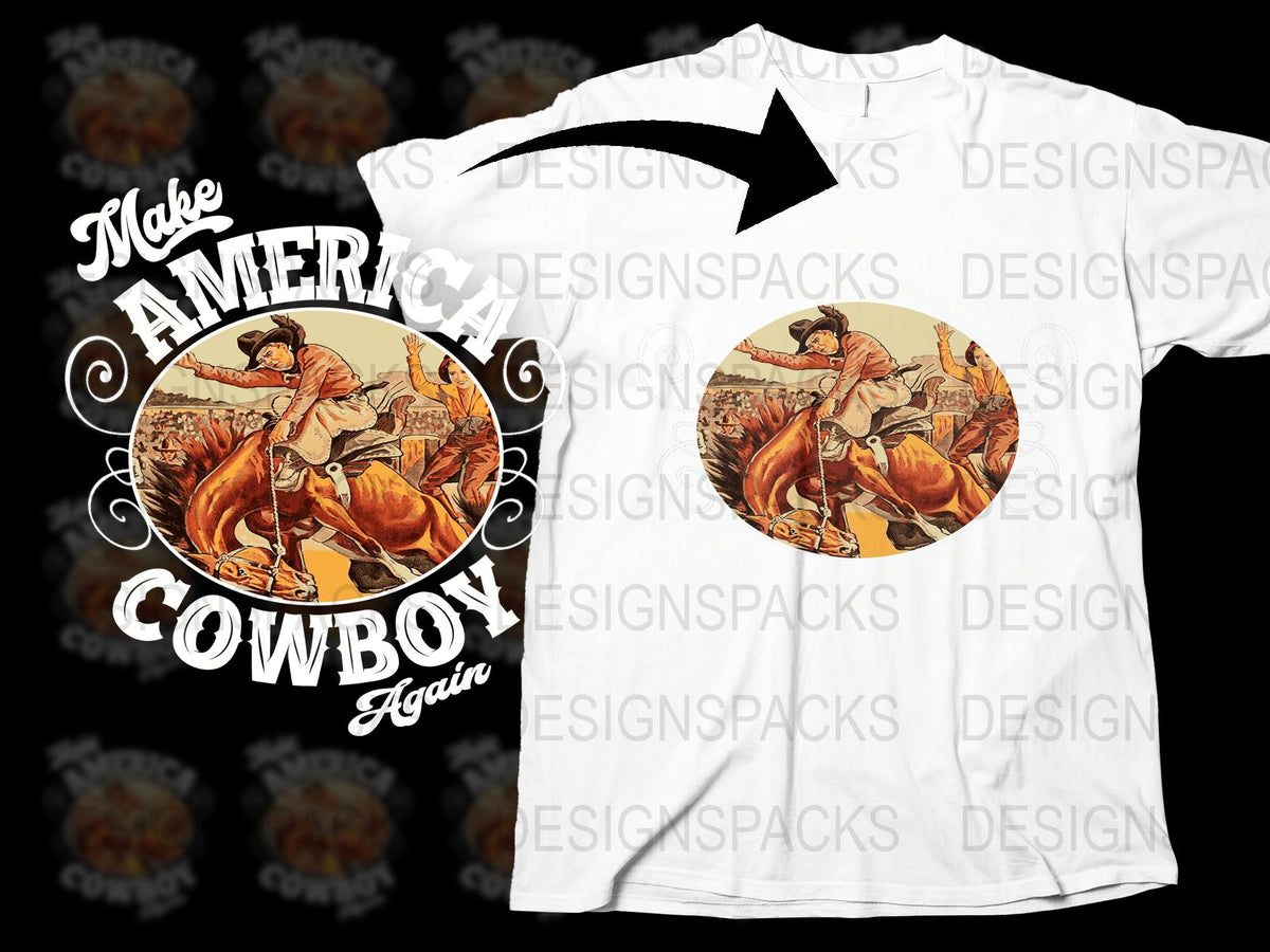 Make America Cowboy Again T-Shirt, Vintage Western Rodeo Tee, Rustic American Style, Unique Graphic Design Shirt