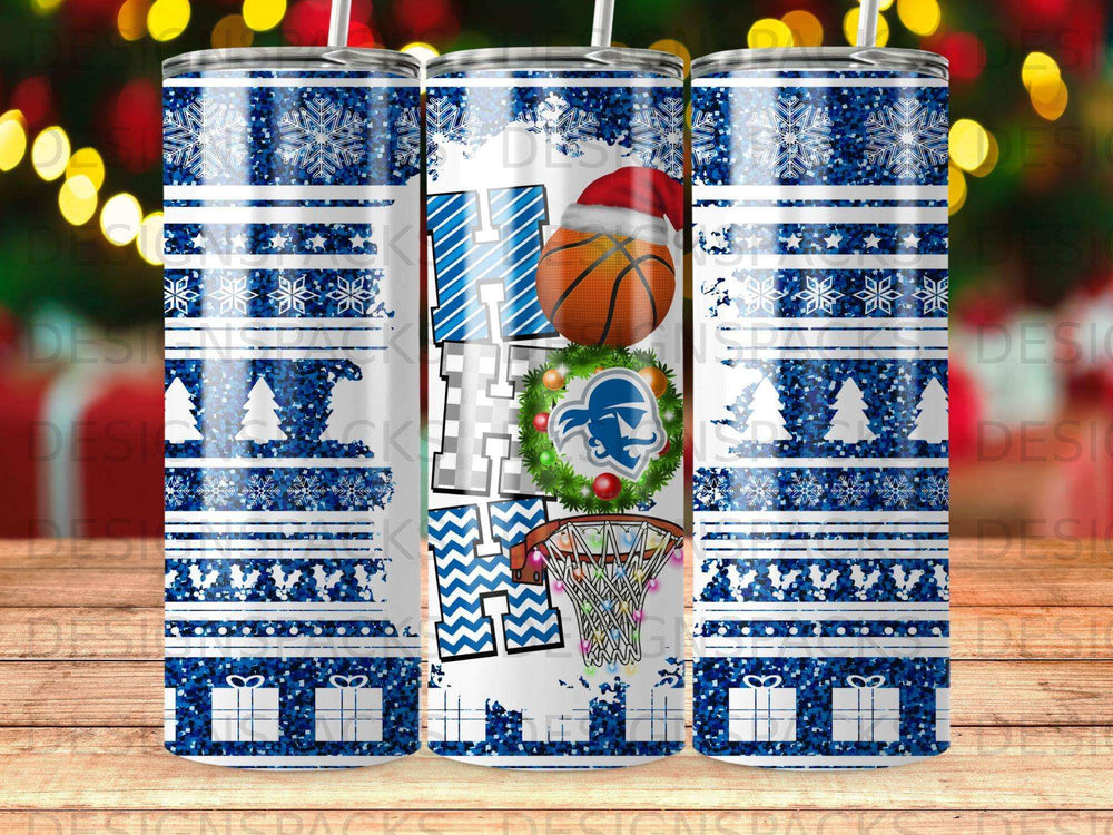 Detroit Lions basketball hoop with holiday decorations and snowflake pattern.