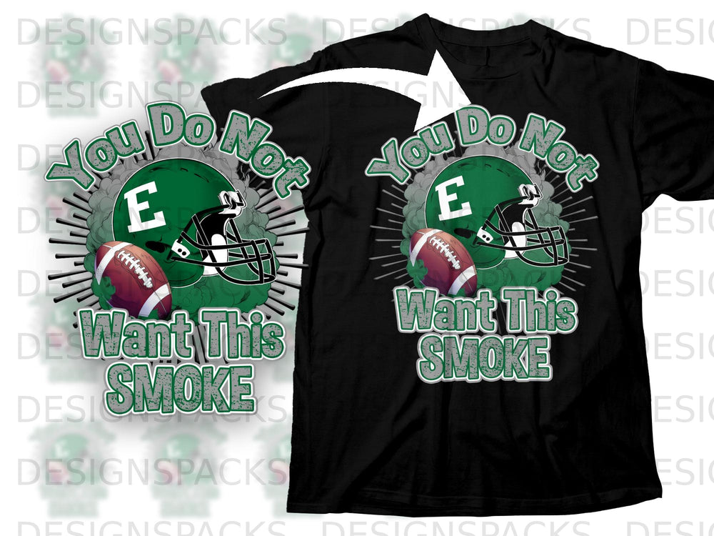 Green football helmet with "You Do Not Want This Smoke" text.