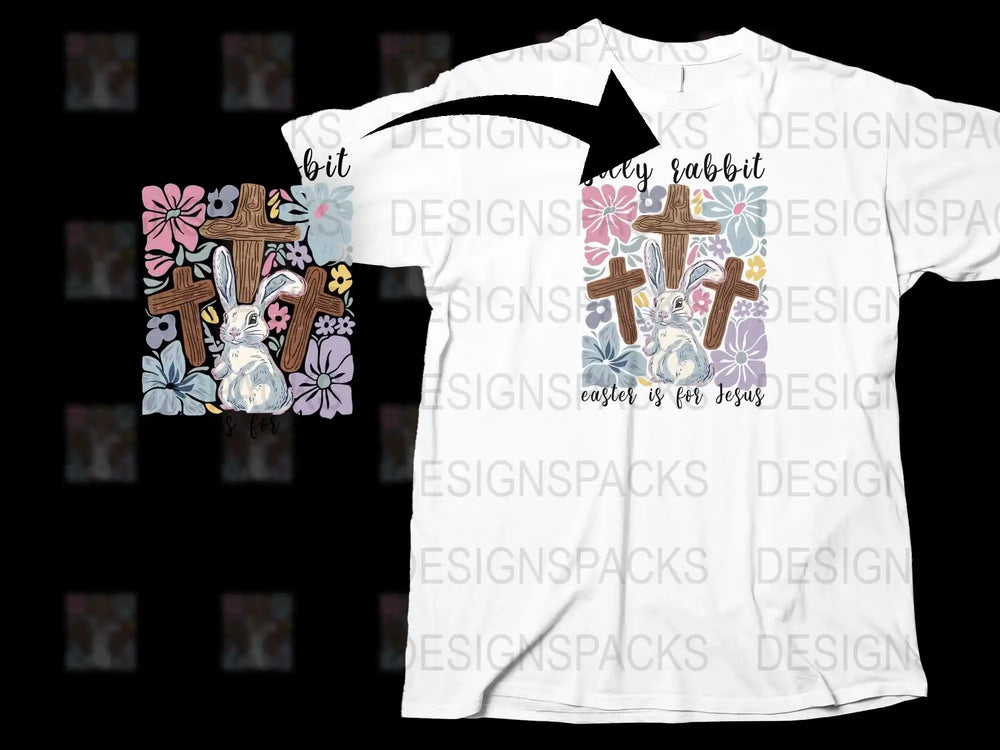 Easter T-Shirt with Cute Bunny and Floral Cross Design, Spring Fashion for Kids and Adults