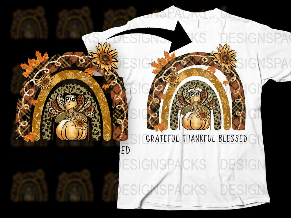 Grateful Thankful Blessed Thanksgiving T-Shirt, Fall Pumpkin Owl Tee, Autumn Leaves Festive Shirt, Unisex Graphic Top