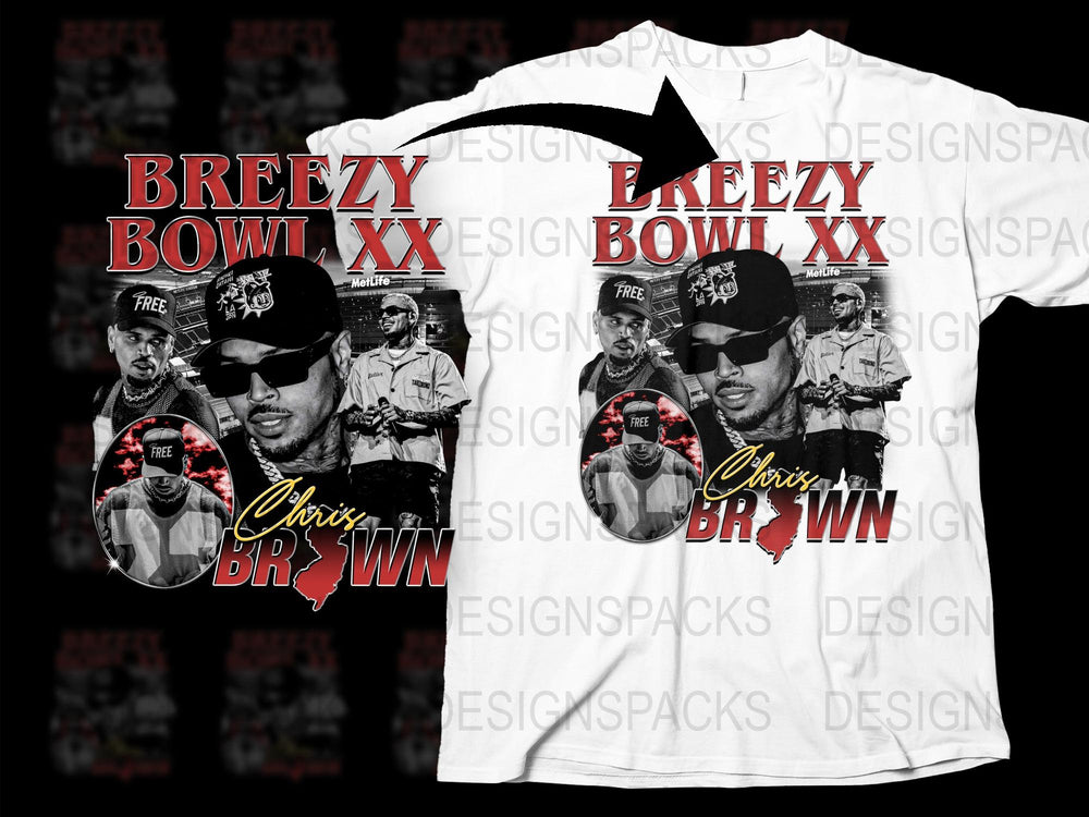 Breezy Bowl XX Chris Brown Themed Graphic T-Shirt, Vintage Style Concert Merch, Collectible Music Fan Apparel
