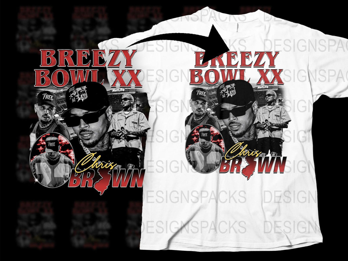 Breezy Bowl XX Chris Brown Themed Graphic T-Shirt, Vintage Style Concert Merch, Collectible Music Fan Apparel