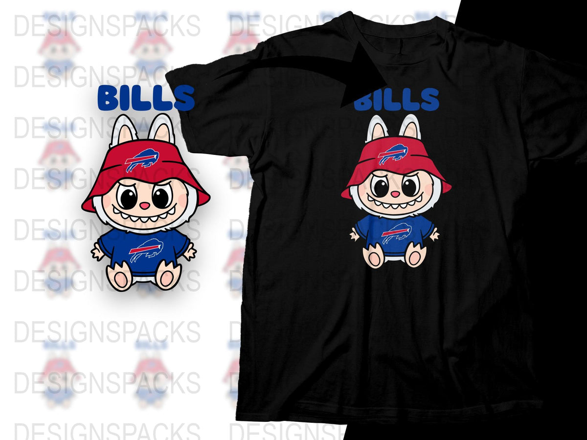 Buffalo Bills Inspired Cartoon Character T-Shirt, Cute Mascot Graphic Tee, Football Fan Apparel
