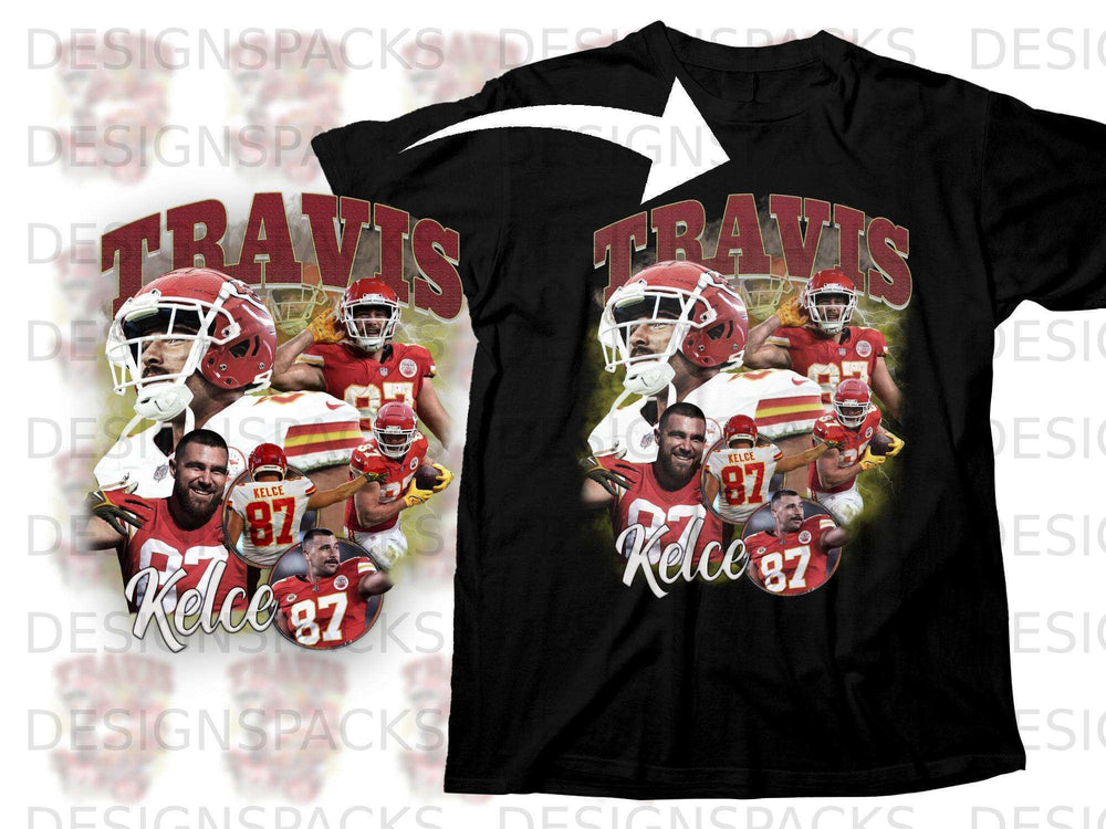 Travis Kelce 87 Kansas City Chiefs football player t-shirt graphic.