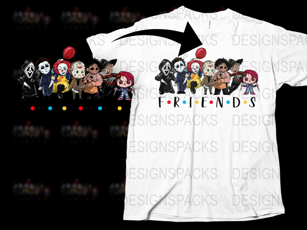 Horror Movie Characters Friends Parody T-Shirt, Unisex Graphic Tee, Halloween Party Wear