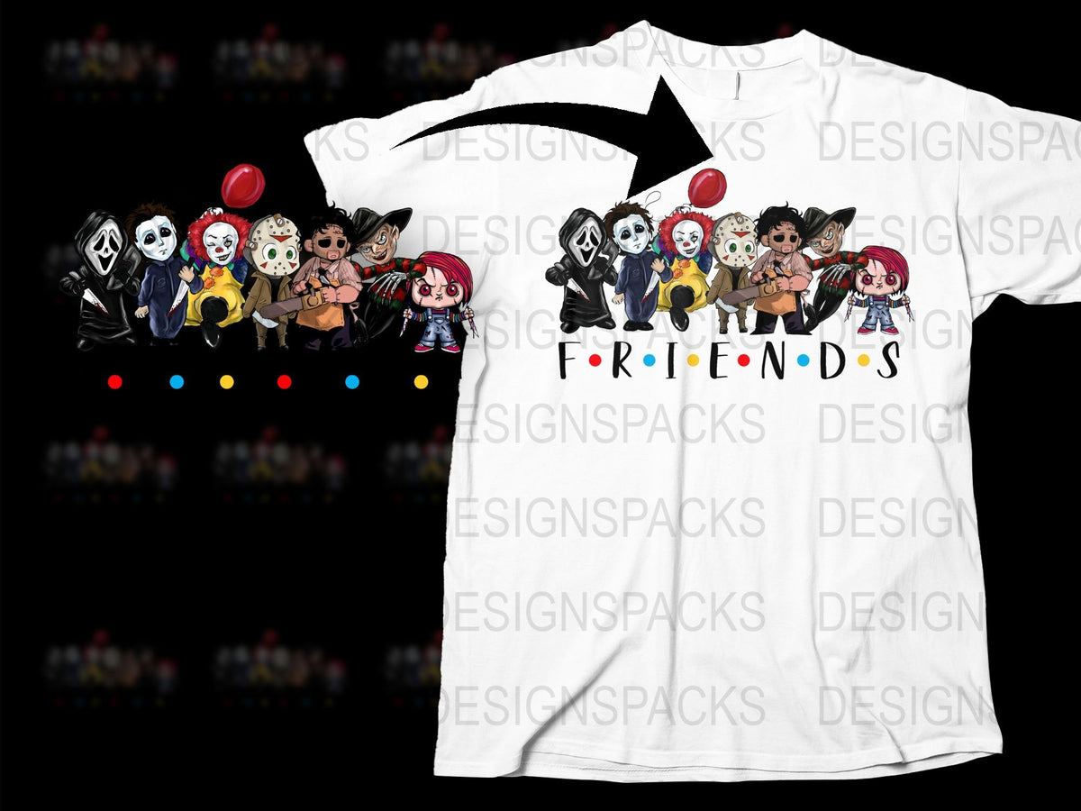 Horror Movie Characters Friends Parody T-Shirt, Unisex Graphic Tee, Halloween Party Wear