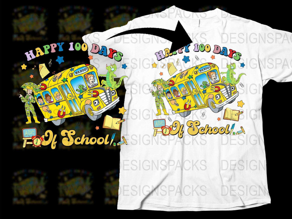 Happy 100 Days of School T-Shirt, Colorful School Bus Design, Kids' Celebration Tee, Fun Graphic Print Shirt for Children