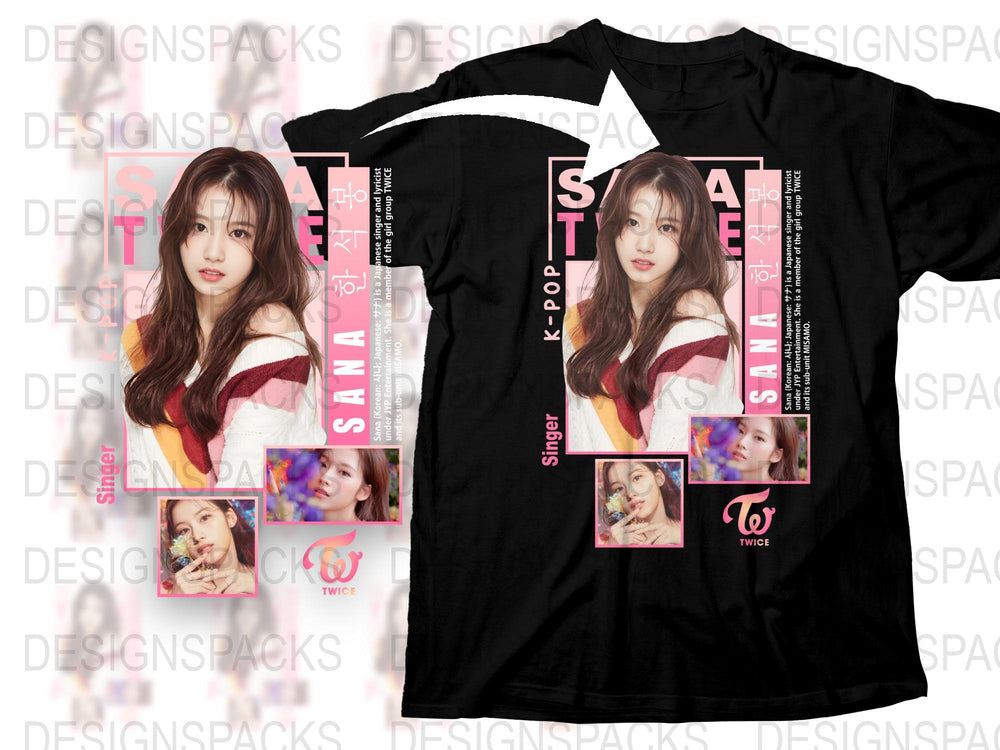 K-Pop Fan T-Shirt, Sana Twice Idol Graphic Tee, Pop Culture Music Merch, Trendy Black Shirt Gift for Teens