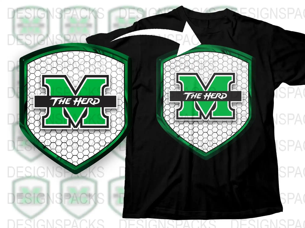 Custom Sports Team T-Shirt, The Herd Logo, Personalized Hexagon Pattern, Black Tee, Athletic Apparel, Unisex Clothing