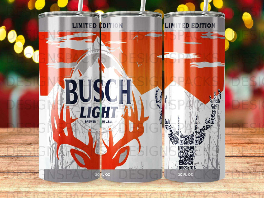 Busch Light limited edition tumbler with deer skull and geometric pattern.