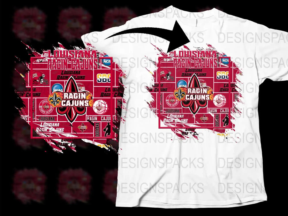 Louisiana Ragin' Cajuns T-Shirt, College Sports Graphic Tee, Red and White