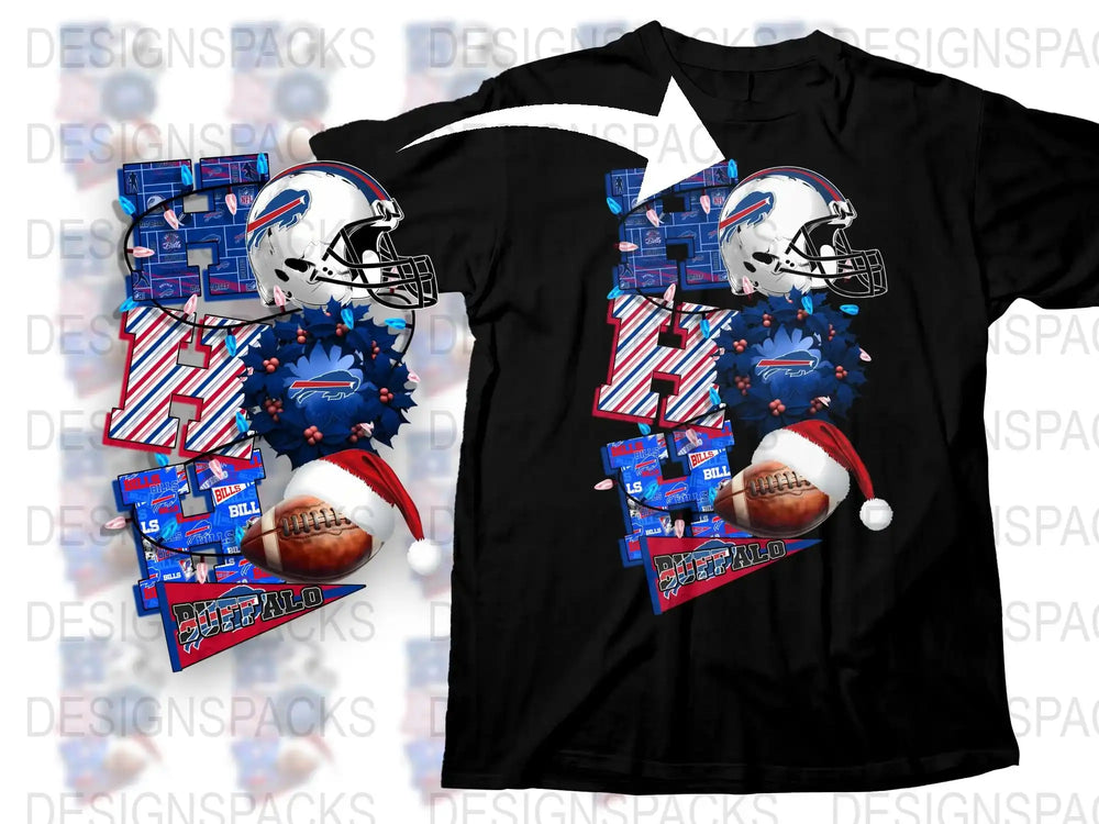 Buffalo Football T-Shirt, Patriotic Santa Hat Helmet Design, Sports Fan Apparel, Game Day Shirt