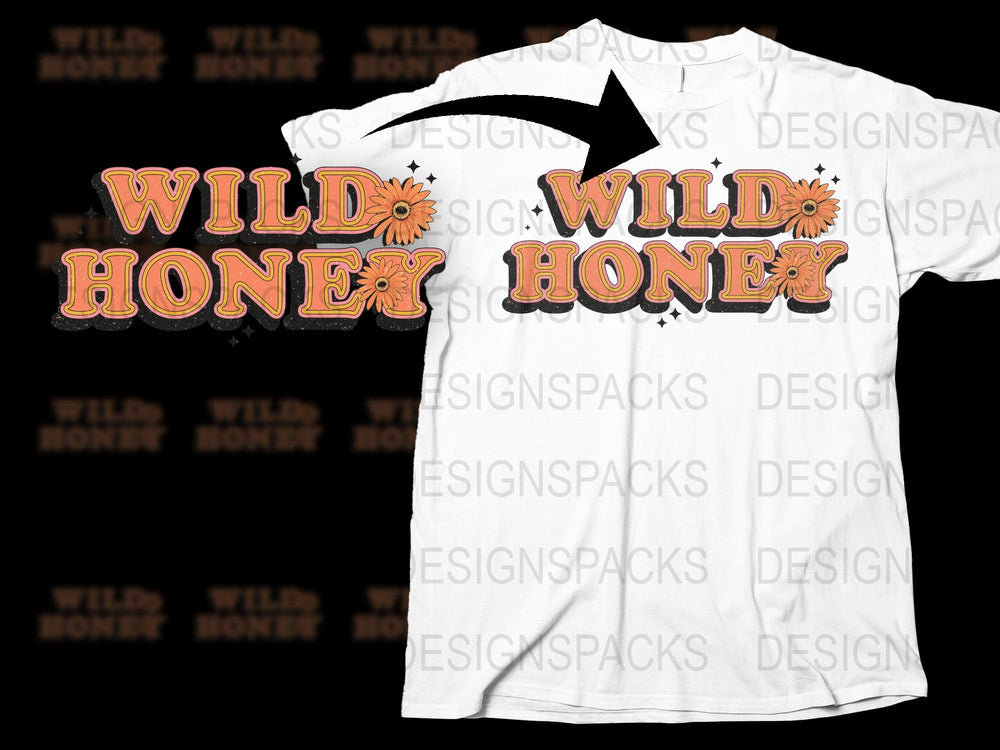 Wild Honey Graphic T-Shirt, White Floral Text Design, Vintage-Inspired Casual Wear