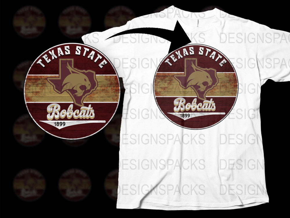 Texas State Bobcats T-Shirt, Vintage Wood Style Design, College Sports Apparel, 1899 Logo, Unisex White Tee