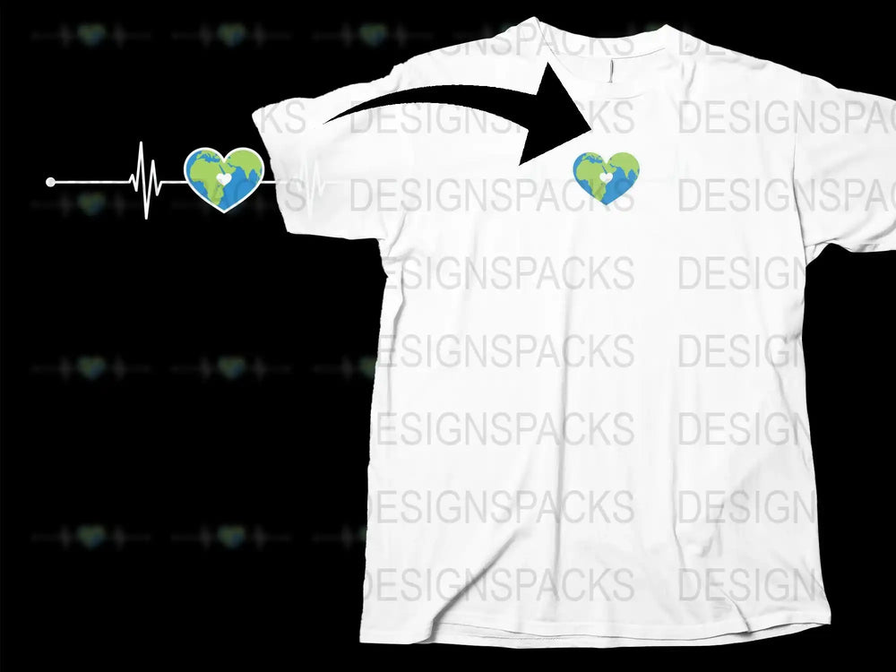 Heartbeat Earth Design T-Shirt, Eco Friendly World Map Graphic Tee, Unisex Modern Environmental Shirt