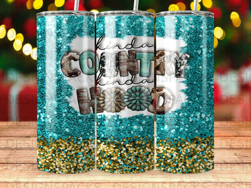Glittery turquoise and gold tumbler with 