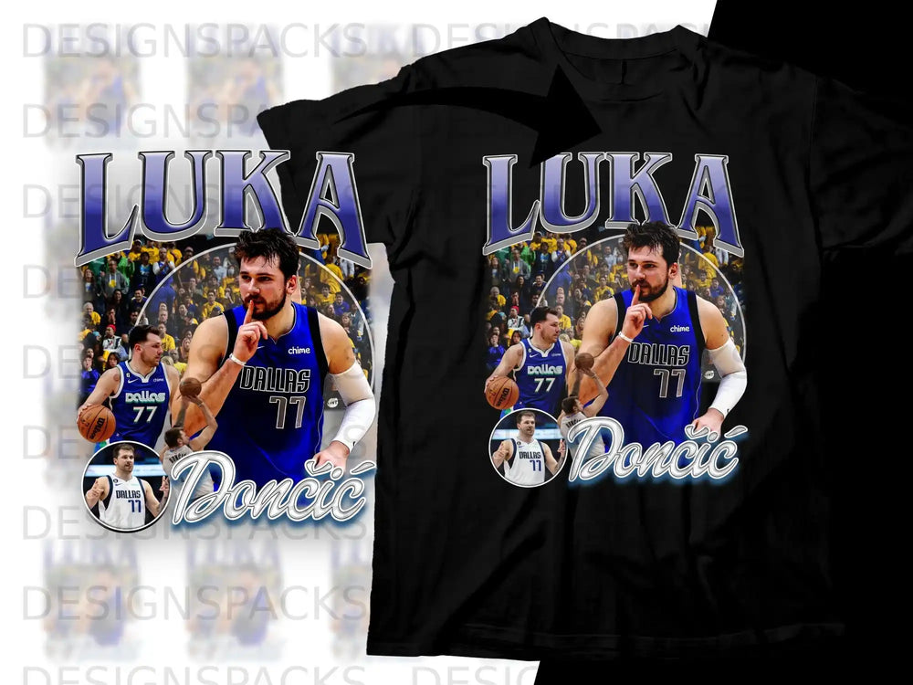 Dallas Mavericks Luka Dončić basketball player t-shirt graphic.