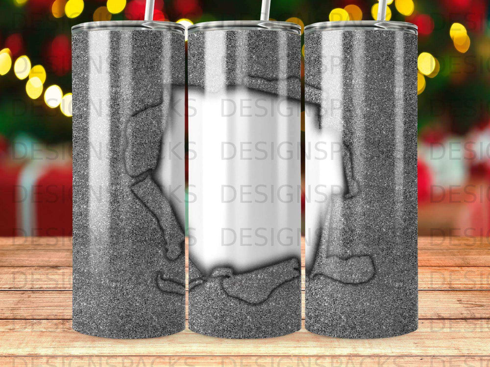 Glittery tumblers with a white X-ray skeleton design.