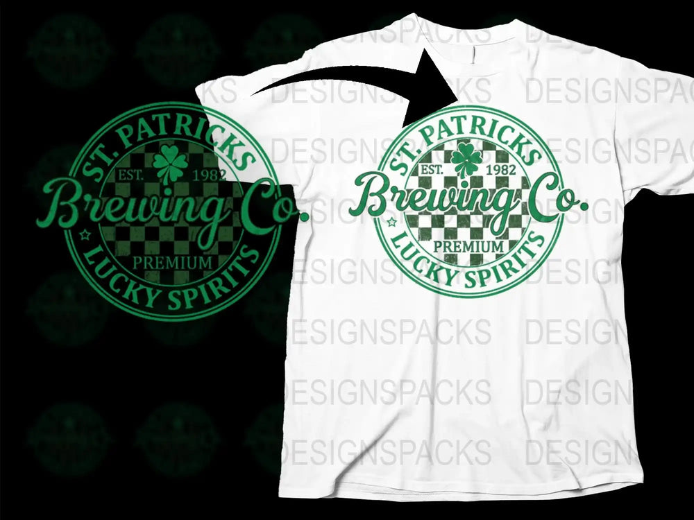 St. Patrick's Brewing Co. T-Shirt, Lucky Spirits 1982 Premium Design, White Graphic Tee for Men and Women