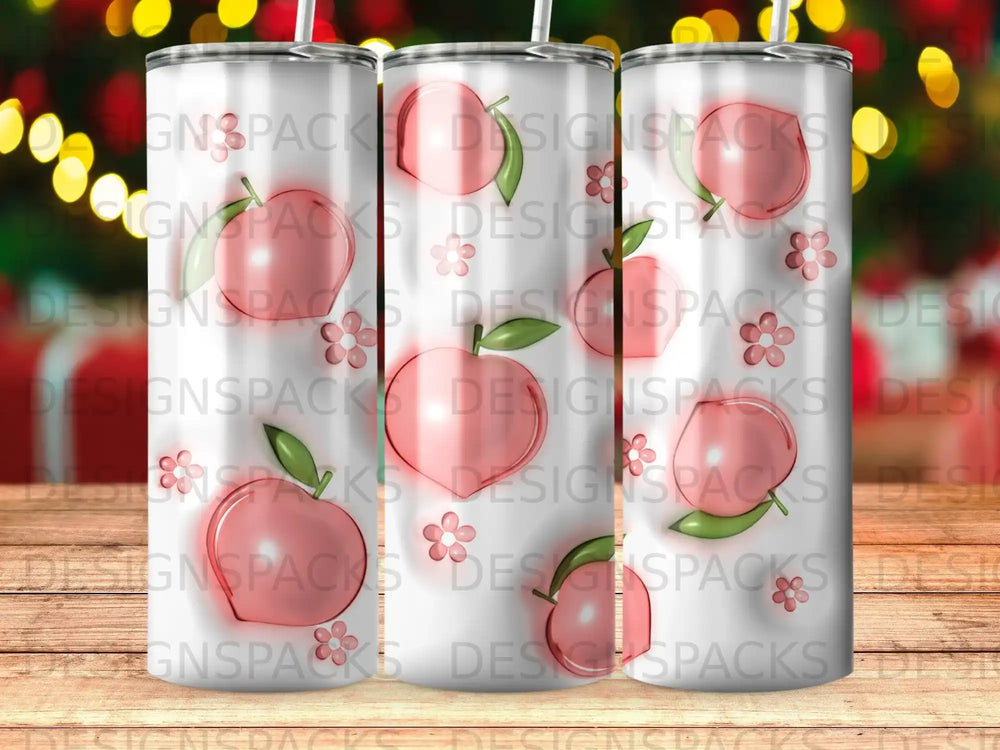 Pink floral tumbler with repeating "DESIGNSPACKS" watermark.