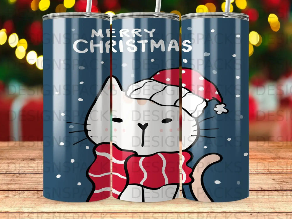 Merry Christmas Cat Santa Hat Scarf Winter Holidays product type