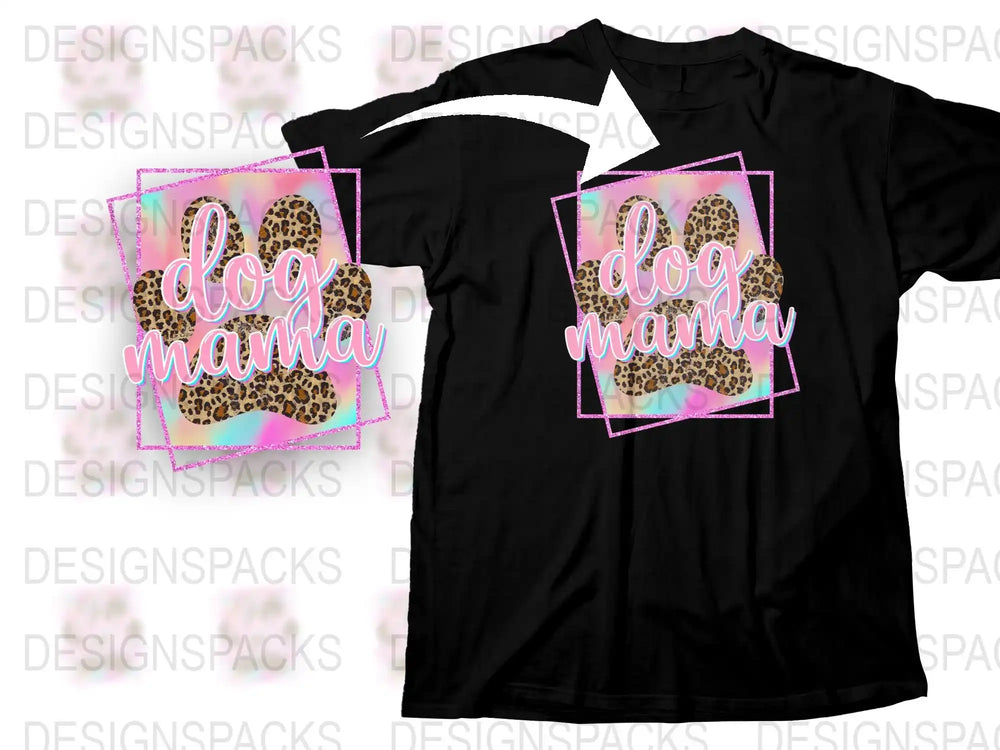 Dog Mama T-Shirt with Leopard Print, Pink Graphic Tee, Pet Owner Gift, Casual Women's Clothing