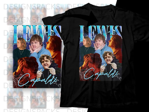 Lewis Capaldi graphic tee with multiple photos of the singer.