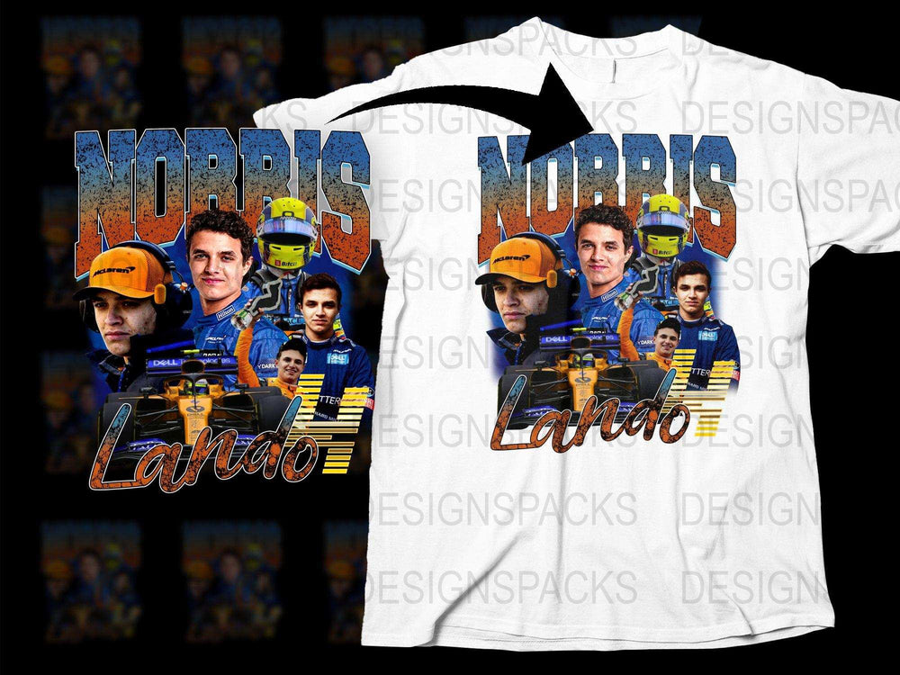 Lando Norris F1 Racing Driver Graphic T-Shirt, Motorsport Fan Merchandise, Colorful Race Car Print Tee